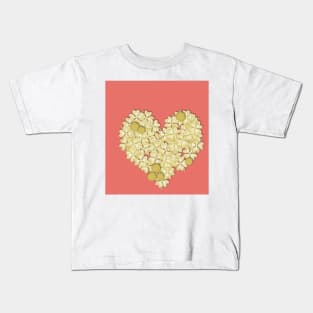 Gold clover heart on living coral Kids T-Shirt